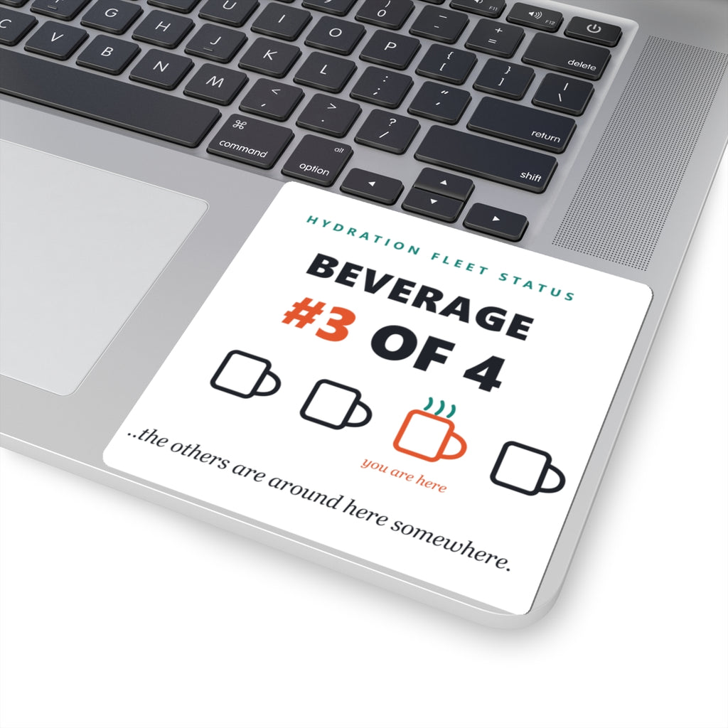 Hydration Fleet Status Sticker — "Beverage #3 of 4" Coffee Mug Progress Kiss-Cut Sticker