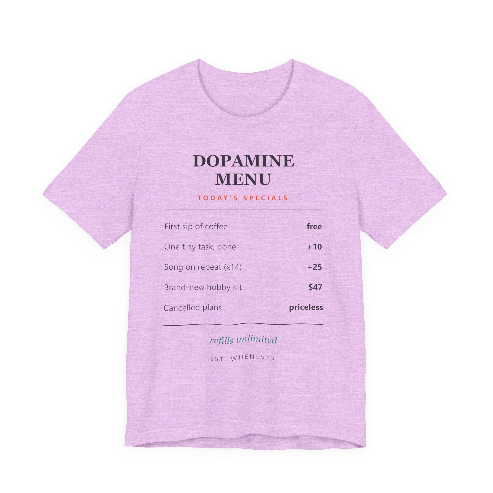 Dopamine Menu T-Shirt — Funny Self-Care Graphic Tee