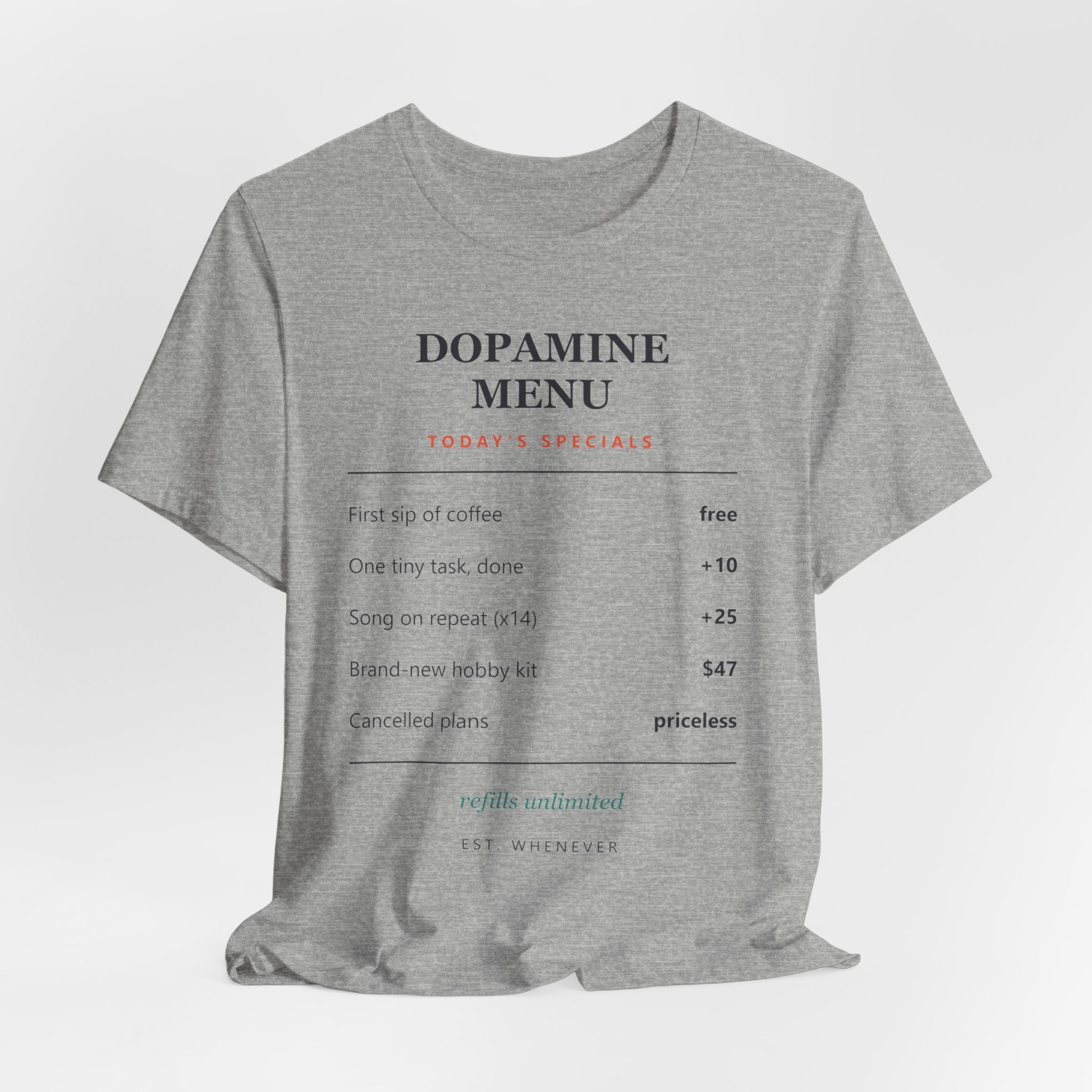 Dopamine Menu T-Shirt — Funny Self-Care Graphic Tee