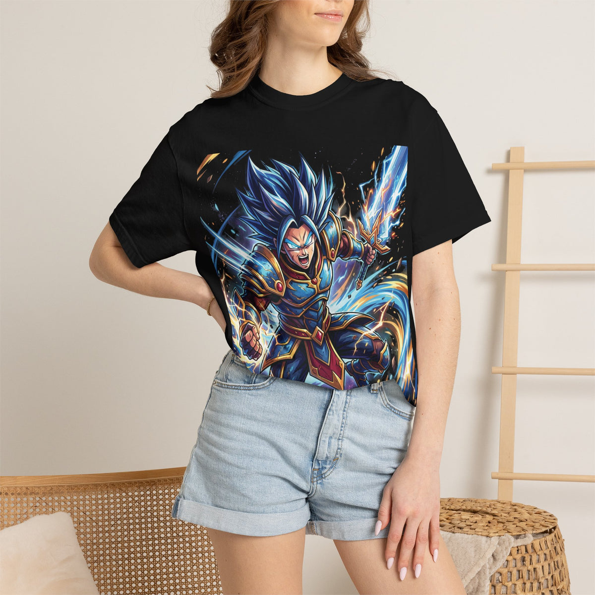 Epic Blue Warrior T-Shirt — Fantasy Swordfighter Graphic Tee