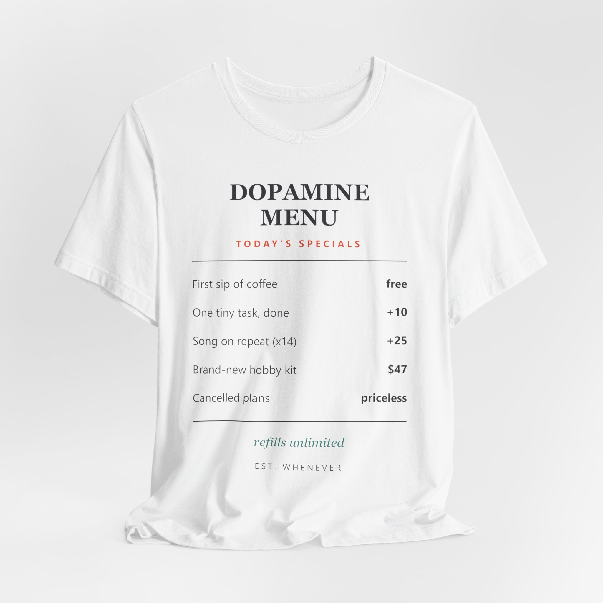 Dopamine Menu T-Shirt — Funny Self-Care Graphic Tee