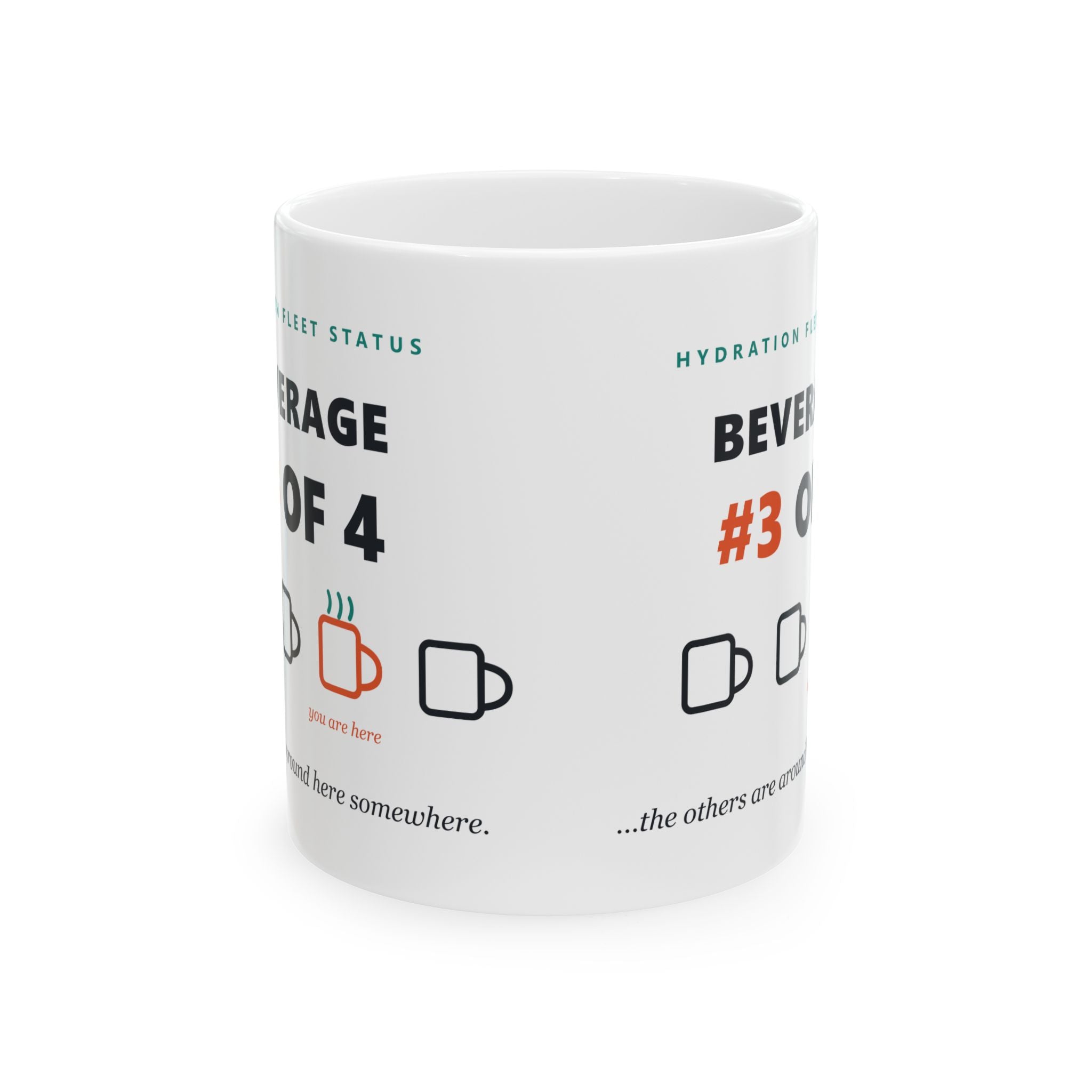 Ceramic Mug — "Beverage #3 of 4" Coffee Humor Hydration Tracker (11oz, 15oz)